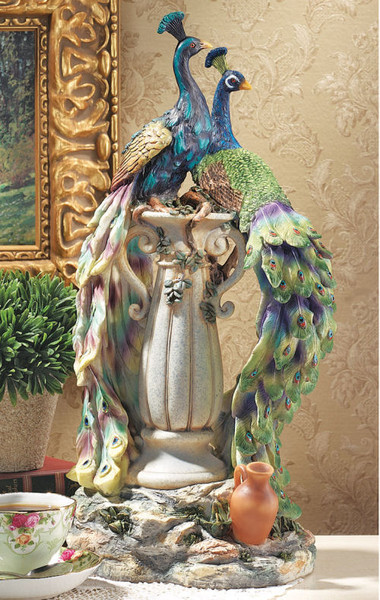 Peacocks In Paradise Statue Victorian Parisian Styling Sculptures Pair